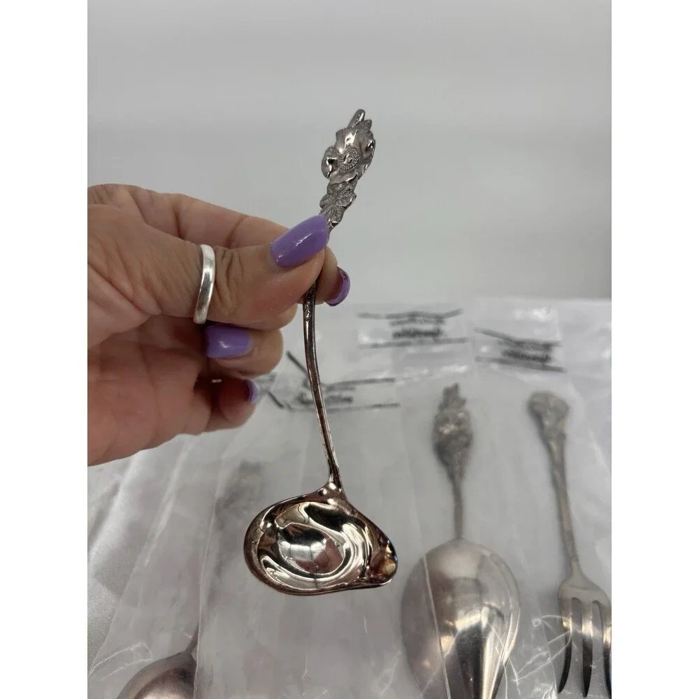New Reed & Barton Harlequin Rose Silverplate 5 Pc Hostess Serving Set Floral Vtg